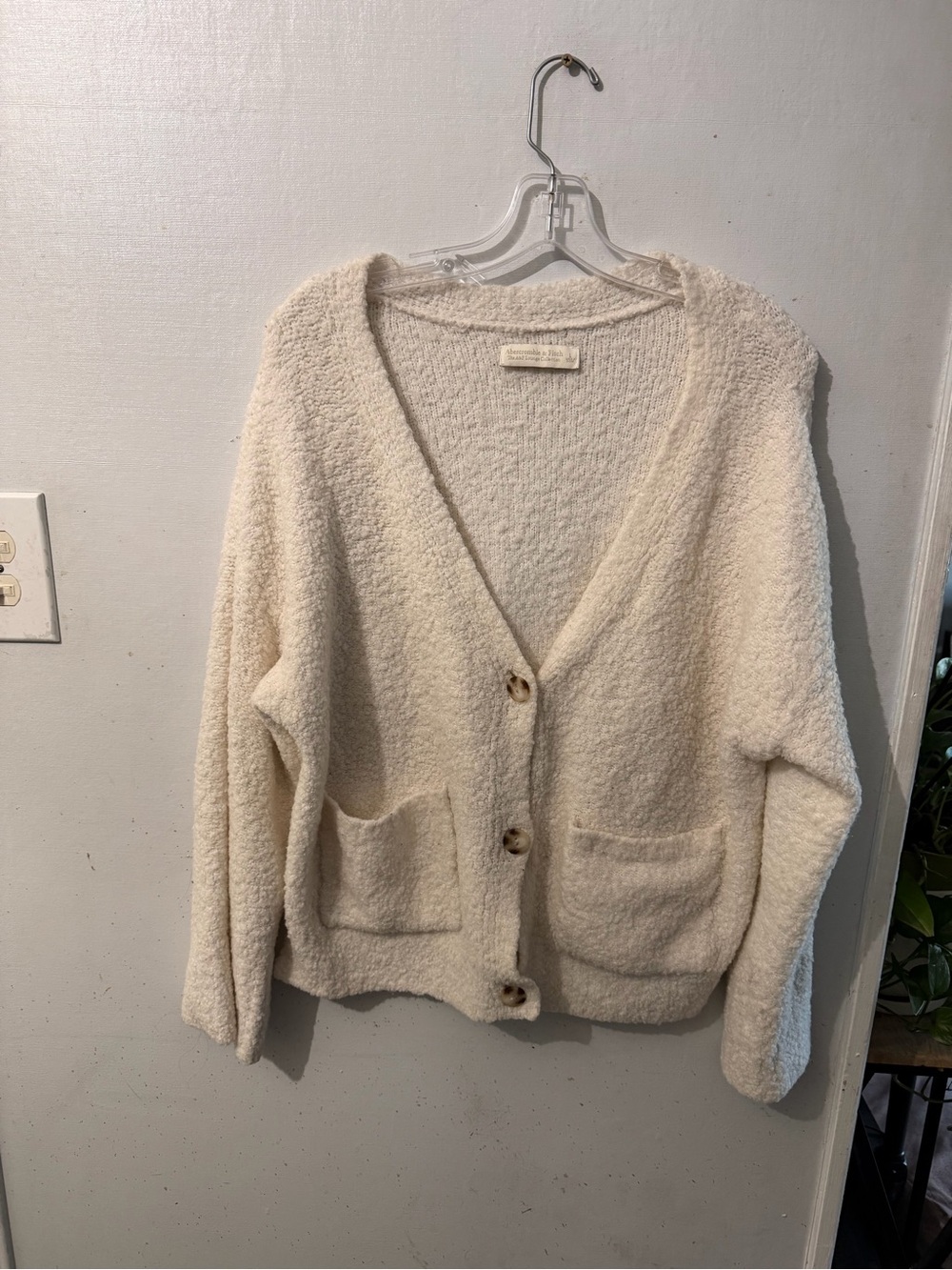 Abercrombie & Fitch Cream Bouclé Button-Front Cardigan